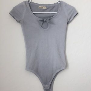 Hollister Gray Keyhole Tie Front Bodysuit